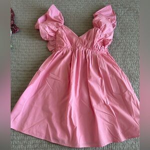 V Neck Ruffle Sleeve Mini Dress Backless Lace Up Summer Dresse
